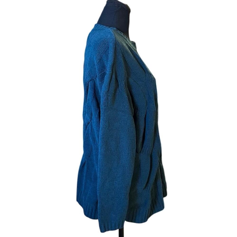 J. Jill Women’s Chenille Cable Knit Sweater M Teal Blue Chunky Crewneck - Picture 3 of 9